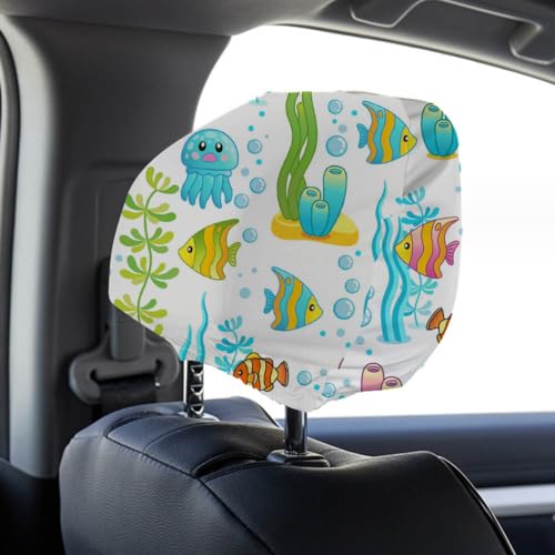 BAOZOON 4 Pcs Car Headrest Cover Blanks Elastic Universal Auto Head Rest Protectors Heat Transfer Headrest Dustproof Cover Soft Car Seat Headrest Cover for Most Car Vehicle(White) - color: White