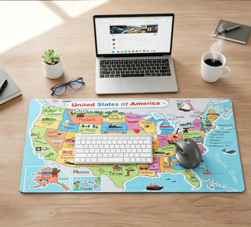 31.5x11.8 Inch Non-Slip Long Extended Large Gaming Mouse Pad with Stitched Edges XL Laptops Keyboard Mouse Mat(American Map) - color: American Map