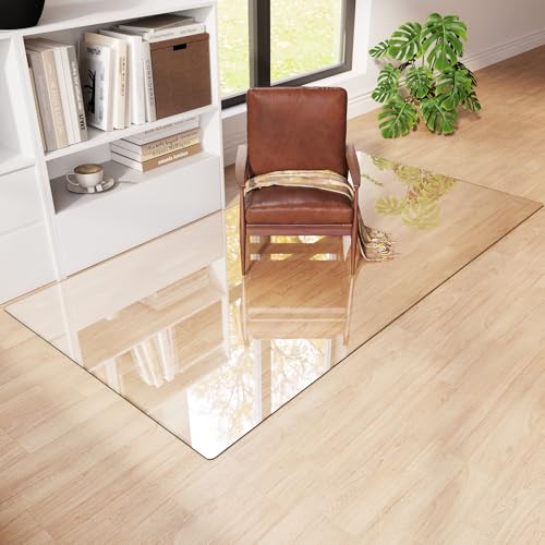 Tempered Glass Chair Mat 80"x40" – Ultra-Clear Office Chair Mat for Hardwood Floors & Low-Pile Carpets – Heavy-Duty 0.2" Scratch-Resistant Surface with Non-Slip Pads – Supports 1,000 lbs - size: 80"x40"