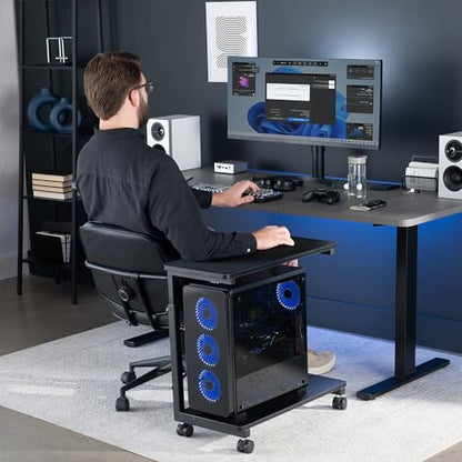 VIVO Large Mobile Adjustable 2-Tier PC Stand, Premium Gaming CPU Computer Tower and Mouse Storage, Rolling Floor Cart, Locking Caster Wheels, Black, CART-PC03P - style: Full Tower Premium Cart