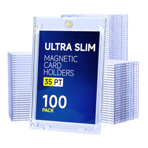 Basthalan 100ct Magnetic Card Holder, 35pt Slim One Touch Card Holder, Hard Plastic U-V Protectors, Mag Hard Case for Trading, Sports, Game, Football, Baseball Cards - size: 100 PACK SLIM