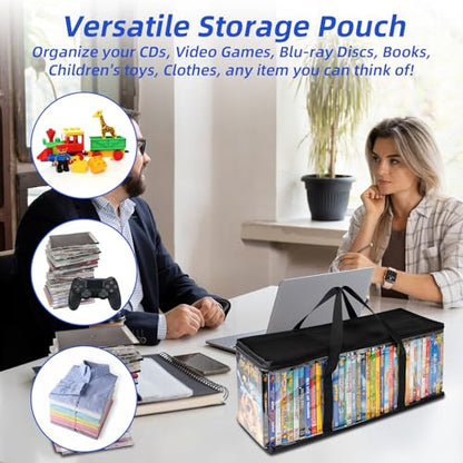 DVD Storage Bags 6 Pack DVD Storage Holder Case Clear PVC Media Holder with Handles for DVDs, CDs, Video Games, Books, Black