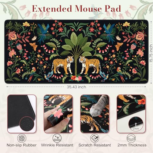 Mouse Pad Desk Mat Desk Pad, Black 35.4 x 15.7 Large Desk Pad Mat for Keyboard and Mouse, Smooth Lycra Gaming Mouse Pad, Stitched Edges, Non-Slip Rubber Base Desk Protector - color: Black