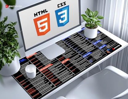 excovip CSS&HTML Commands Shortcuts Mouse Pad -80x30x0.2 cm Extended Large Cheat Sheet Mousepad PC Office Spreadsheet Keyboard Mouse Mat Non-Slip Stitched Edge 0485 - color: For CSS&HTML