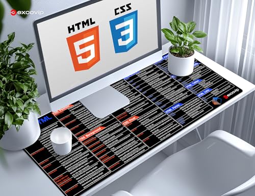 excovip CSS&HTML Commands Shortcuts Mouse Pad -80x30x0.2 cm Extended Large Cheat Sheet Mousepad PC Office Spreadsheet Keyboard Mouse Mat Non-Slip Stitched Edge 0485 - color: For CSS&HTML
