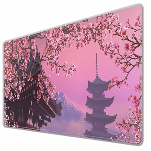 Cherry Blossoms Tree Mouse Pad Japanese Mount Fuji Spring Landscape Keyboard Mat Large Gaming Mousepad for Desk,Office,Bed 35.4"X15.7" - color: Cherry Blossoms tree