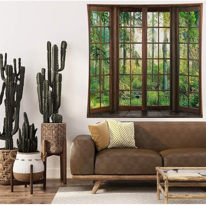 Aidatain Green Forest Natural Tapestry Window Scenery Wall Aesthetic Tapestry for Bedroom Flannel 60" L x 60" W Beach Blanket Living Dinning Room College Dorm Wall Hanging GTDJAT0090 - size: 60"L x 60"W