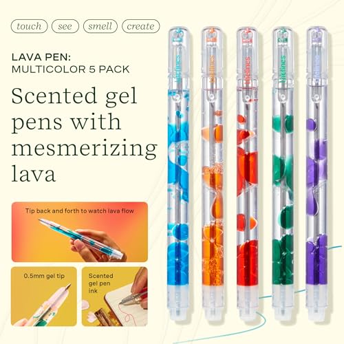 Lifelines Scented Lava Gel Pen Set, 5-Pack (Multi-Color) - 0.5mm Colored Gel Pens Infused with Scented Essential Oil Blends & Mesmerizing Lava - School Supplies for College Kids & Adults - color: Multicolor - 5 Pack