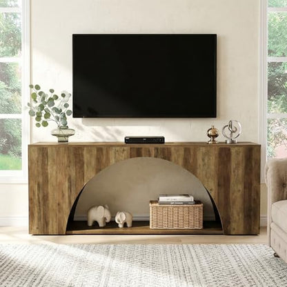 Tribesigns 63" TV Stand for 55/60/65/75 Inches TV, 2-Tier Farmhouse Television Stands with Arched Open Storage, Entertainment Center Media Console for Living Room & Bedroom, Brown