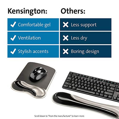Kensington Mousepad and Wrist Rest, Practical, Gel Pillow, 11-2/5"Wx17-7/10"Lx1-7/10"H,GY (KMW52500) Each, Gray - color: Gray, size: 9.6L x 7.6W inches, style: Keyboard Wrist Rest + Mouse Pad