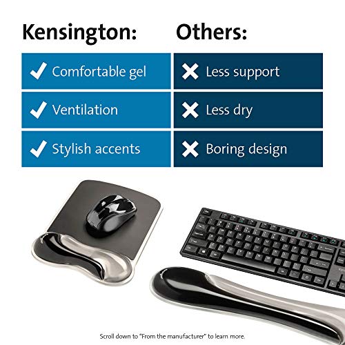 Kensington Mousepad and Wrist Rest, Practical, Gel Pillow, 11-2/5"Wx17-7/10"Lx1-7/10"H,GY (KMW52500) Each, Gray - color: Gray, size: 9.6L x 7.6W inches, style: Keyboard Wrist Rest + Mouse Pad