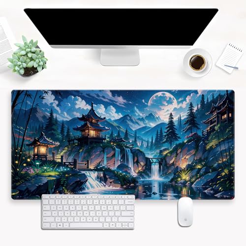 Cloud and Moon Forest Design Extra-Large Gaming Desk Mat XL Extended Keyboard and Mouse Pad for Computer, Laptop, Desktop - 31.5'' x 15.7'' Desk Decor - color: Full Moon