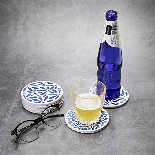 AD Set of 6 Coasters for Drinks Absorbing Round Ceramic Stone Coaster with Cork Base,Tabletop Protection Mat for Mugs and Cups,Office,Kitchen (Indigo Blue) - style: Indigo Blue