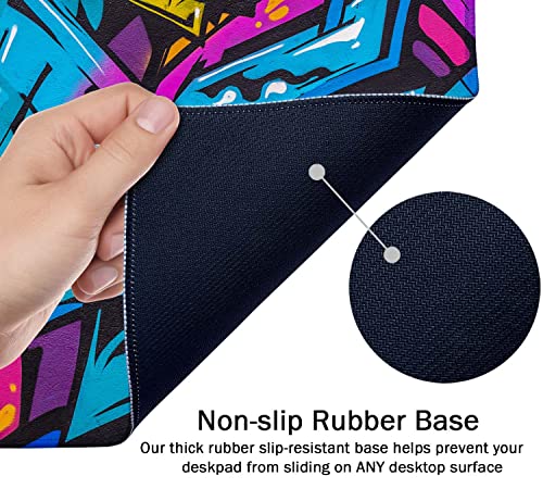 SSOIU Extended Gaming Mouse Pad - Non-Slip Water-Resistant Rubber Base Computer Keyboard Mouse Mat, 35.5 x 15.7-inch XX-Large Desk Mat, Ideal Partner for Work & Game, Beautiful Street Art Graffiti - color: Street Art Graffiti