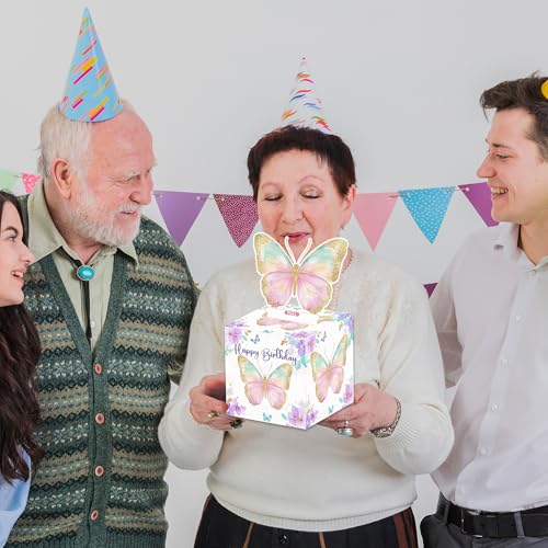 Butterfly Birthday Money Pull Box for Cash, Happy Birthday Butterfly Boxes Gifts for Money Pull Out Card, 50Pcs Transparent Bags - color: White