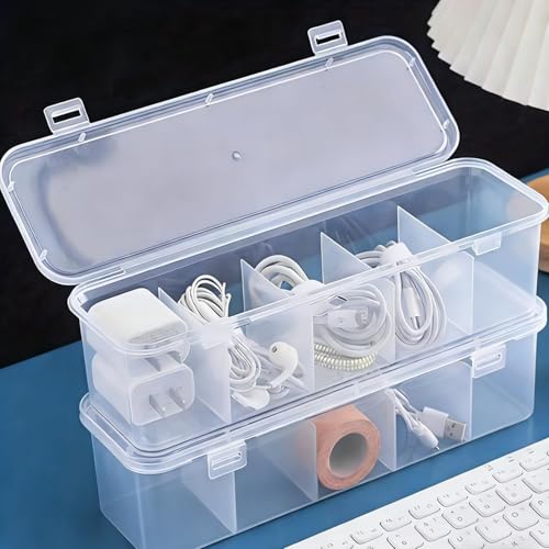 Large-Capacity Cable Management Storage Box with Lid | Space-Saving, 5 Compartment, Office & Daily Home Use, Desktop Storage Solution