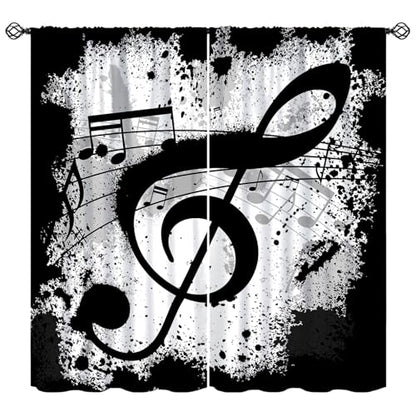 Music Note Curtains, Rustic Black White Musical Notes Theme Print Window Treatments Drapes for Bedroom Living Room Apartment 42" W X 45" L(No Blackout) - color: Musical-5, size: 20.5"W x 45"L (Pack of 2)
