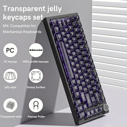 dagaladoo Purple Clear Keycaps,Glossy Jelly Keyboard caps tranlucent Set | Transparent keyboard keycaps ceramic style,MDA Profile,115 keys PC keycaps for Mechanical Keyboard with MX Switches - color: Purple