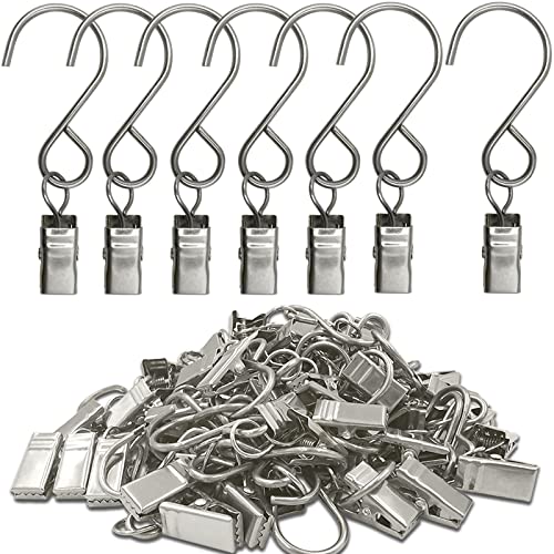 Stainless Steel S Hooks Curtain Clips, 50 Pack Hanging Party Lights Clips, Hangers Gutter Photo, Art Craft Display, 3 Inch Long, Silver - color: 3 Inch Long Silver