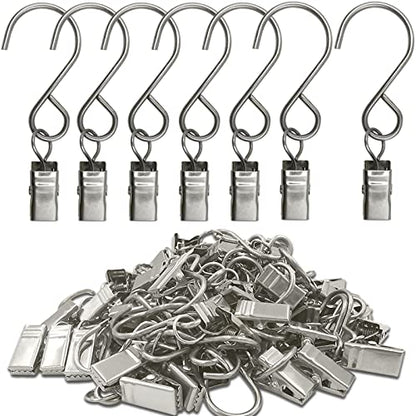 Stainless Steel S Hooks Curtain Clips, 50 Pack Hanging Party Lights Clips, Hangers Gutter Photo, Art Craft Display, 3 Inch Long, Silver - color: 3 Inch Long Silver