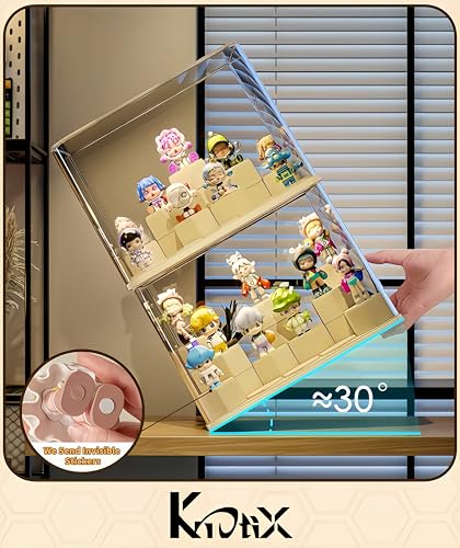 DIY Stackable Transparent Display Case for Figures, Dustproof Acrylic Display Boxes with 24 Movable Hexagonal Blocks, Large Capacity for Pop Mart, Lego, Collectibles (Cream)