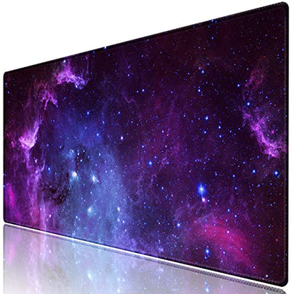 XXL Large Gaming Mouse Pad & Desk Protector (35.5"x15.75") with Non-Slip Base, Waterproof Surface | XXL Mouse Pad with Stitched Edges for Office Work, Gaming, Home Desk - Galaxy - color: Purple