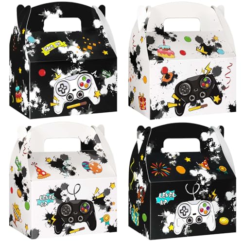 WERNNSAI 12 Pcs Video Game Candy Boxes Gift Box for Black Game Night Party | Black & White Ink Splatter Design, Double-sided Design Styles, Vibrant Printing Quality, Sturdy and Easy to Assemble - color: Video Game B