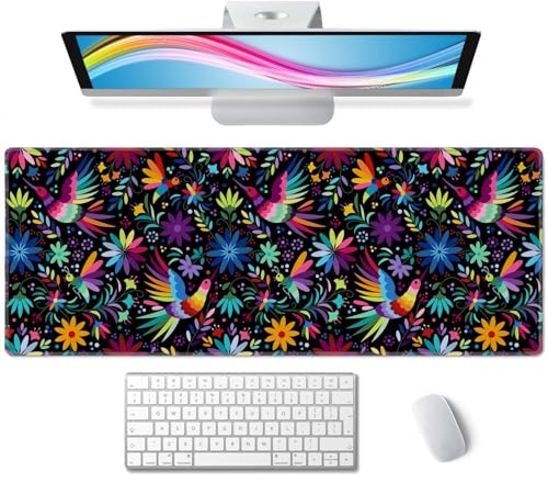 Ornate Ethnic Mexican Patter Desk Mat Black Large Extended Mouse Pad XL Desk Pad Gaming Mousepad Keyboard Mouse Mat for Computer Laptop 31.5''X11.8'' Non-Slip Rubber Base with Stitched Edges - color: Ornate Ethnic Mexican Patter