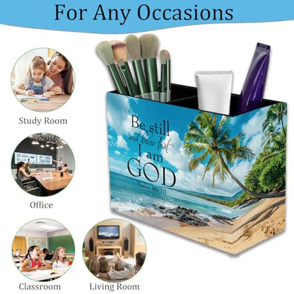Pen Holder and Anti-Slip Mouse Pad Combination, Makeup Brush Storage Box, Tableware Storage Box, Suitable for Office and Home - Beaches and Palm trees - color: Beaches and Palm trees