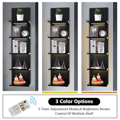 5 Tier Wall Shelf Unit, Black Shelves,Lack Shelf, Wall Shelves for Bedroom，Office,Bathroom, Vanity Shelves with LED Remote Control Light - color: Black