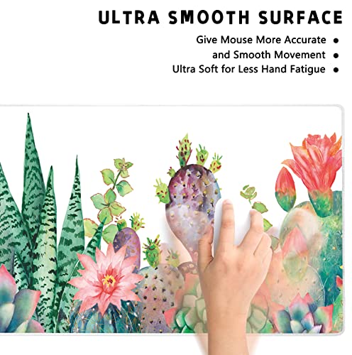 Extended Large Gaming Mouse Pad Watercolor Cactus XXL Size Keyboard Mouse Mat Desk Pad with Non Slip Rubber Base Stitched Edges Office Decor for Women Girls Men,35.4 x 15.7inch - color: Watercolor cactus
