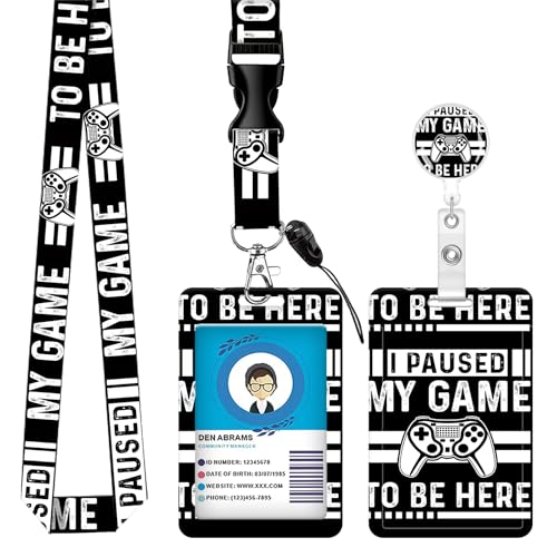 ID Badge Holder with Lanyard Fashionable ID Card Holders with Retractable Lanyards Soft Fiber Metal Clip Sturdy Buckle for Key Wallet Work Nurse Teacher (Paused My Game) - color: Paused My Game