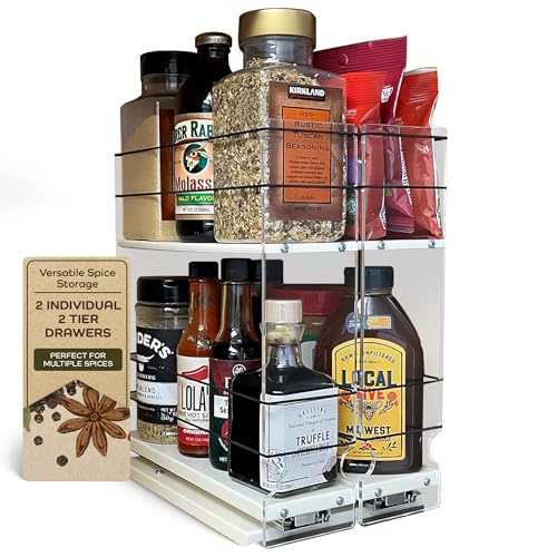 Vertical Spice - Large Pullout Sliding Spice Rack Organizer - 2 Individual 2 Tier Drawers - Premium Rolling Seasoning Holder/Caddy for Hidden Pantry Storage - Made in USA (6.9''W x 12.25" H x 10.6''D) - color: 2-3.25" Drawers, 2-Tier Tall Assembled