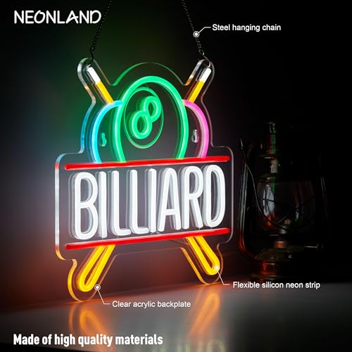 Billiards Neon Sign for Wall Decor Pool Room LED Light for Pub Bar Billiard Game Room USB Powered Dimmable - color: White + Red