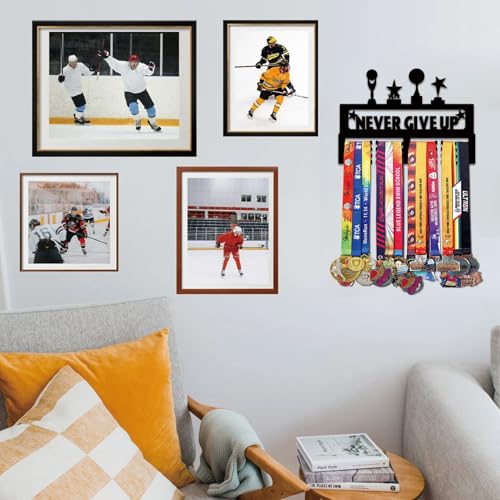 Resama Medal Hanger Holder Display Wall Rack Frame Shelf-Medal Hanger Awards Ribbon Soccer,Gymnastics,Holder Display Rack for 60 Medals - color: Never Give Up