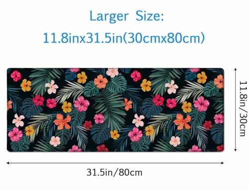 Gaming Mouse Pad, Large Mouse Pads for Desk, Non-Slip Rubber Base Mousepad, Keyboard Mouse Mat, Desk Pad with Stitched Edges, 31.5x11.8 inch Hibiscus Flowers and Palm Leaves - color: Hibiscus Flowers and Palm Leaves, size: 31.5" x 11.8"