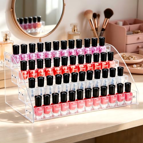 KINGROW Nail Polish Organizer Holder Rack 4 Layers Acrylic Display Rack Eyeglasses Shelf Essential Oils Ink Storage Holds Up to 64 (Fit 1-2oz Bottles) - size: 4 Layers