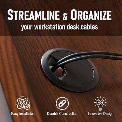 ANGSTROM 2-Inch Hole Desk Grommet Cover Organizer for Desktop Computer Electronics Wires, Black Plastic (2-Pack)