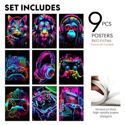Elegend Gaming Wall Art - 9pcs Water Color Posters, Game Room Decor
