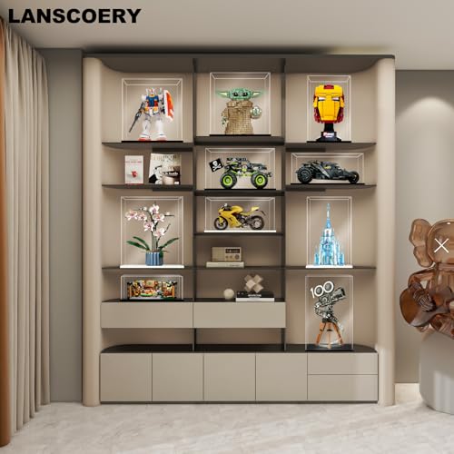 LANSCOERY Acrylic Display Case, Assemble Showcase Display Box for Collectibles, with Dustproof & Seamless Display Design, 5.9x4.7x12.6inch Black Base - color: Black, size: 5.9x4.7x12.6inch; 15x12x32cm