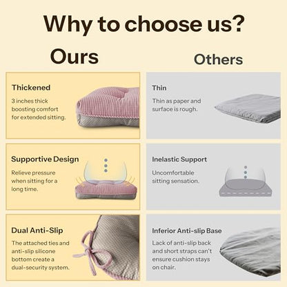 Indoor Kitchen Chair Cushions Set of 4 18"X16.5"X3" Soft Anti Slip Dining Chair Pads Tufted Kitchen Seat Cushion with Ties, Light Pink - color: Light Pink