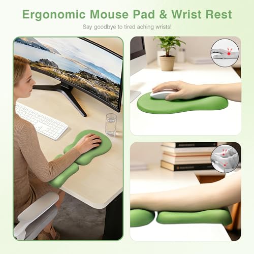 Ospelelf Mouse Pad with Wrist Rest Set Foam L-Shaped Desk Elbow Pad Ergonomic Desk Edge Cushion Anti-Slip Rubber Bottom Office Women Desk Accessories for Computer, Laptop and Gaming, Dark Green - color: Dark Green