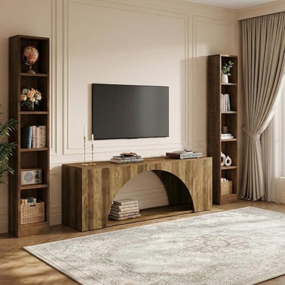 Tribesigns 63" TV Stand for 55/60/65/75 Inches TV, 2-Tier Farmhouse Television Stands with Arched Open Storage, Entertainment Center Media Console for Living Room & Bedroom, Brown