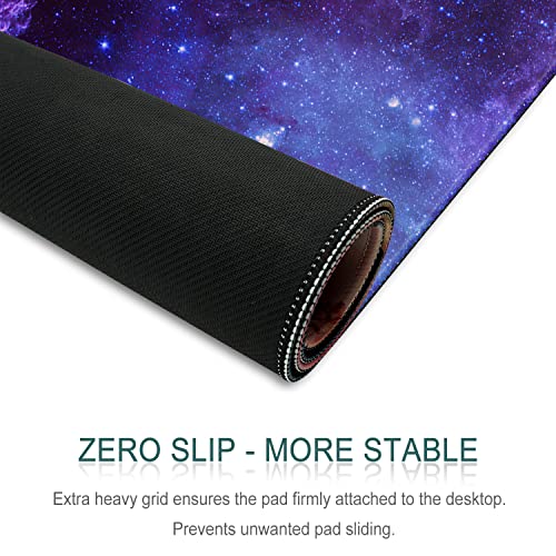 XXL Large Gaming Mouse Pad & Desk Protector (35.5"x15.75") with Non-Slip Base, Waterproof Surface | XXL Mouse Pad with Stitched Edges for Office Work, Gaming, Home Desk - Galaxy - color: Purple