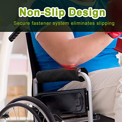 AHIER Wheelchair Armrest Pads, 2PCS Sheepskin Fleece Wheelchair Armrest Covers, Non Slip Arm Rest Cover Cushion pad for Wheelchairs - color: Black