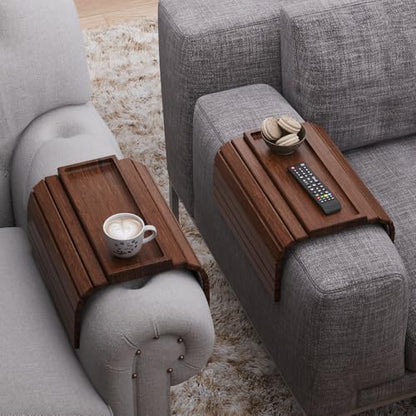 2 Pack Sofa Arm Tray, Bamboo Folding Couch Armrest Tray with Anti-Slip Pad For Drinks, Snacks, Phone, Remote Control (Brown) - color: Brown