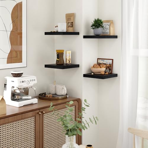 Fun Memories Floating Shelves for Wall - 9.3 Inch Square Shelves with Invisible Brackets, Black Small Wall Shelf for Living Room, Bathroom, Bedroom, and Kitchen Decor Black Set of 3 - color: Black, size: 9.3"W x 9.3"D - 3P