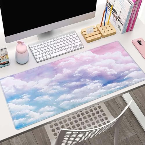 Cute Watercolor Pastel Sky Mouse Pad (31.5 × 11.8 × 0.12 inch) Extended Large Mouse Mat Desk Pad, Stitched Edges Mousepad,Non-Slip Rubber Base,Gaming Mouse Pad XL - color: Cute Watercolor Pastel Sky
