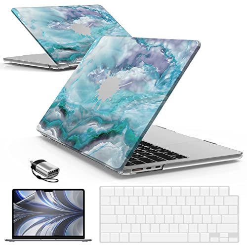 IBENZER Compatible with MacBook Air 13 inch Case M5 2026 M4 2025 M3 M2 2024-2022 A3449 A3240 A3113 A2681,HardShellCase&KeyboardCover ScreenFilm Type-C for Mac air 13.6", Blue Marble, KK-BLMB+2TC - color: Blue Marble