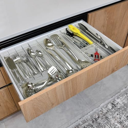 Glad Drawer Organizer Bin, 15x3 - Heavy Duty Clear Plastic Storage Tray for Junk Drawers, Kitchen Utensils, Bathroom Vanity, and Organizing Pantry - BPA Free, Food Safe, Non Slip - size: 15x3